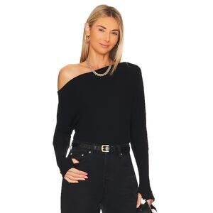 Enza Costa | Slouch Top in Black One Shoulder Off Shoulder Rib Knit XS